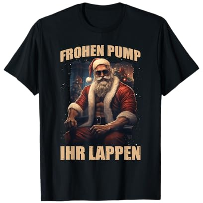 Lustige Bodybuilder Sprüche & Fitness Gym Outfit Frohen Pump Weihnachten Kraftsport Gym lustiges Bodybuilding T-Shirt Schwarz Klein Crew-Ausschnitt Kurzarm