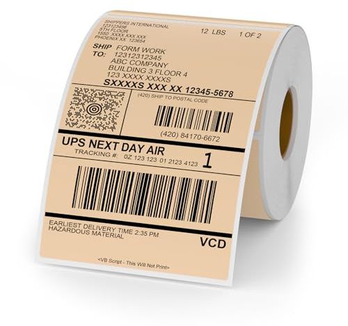 YIKIADA Termiska direkta khaki vinyletiketter 15,2 × 10,2 cm självhäftande rektangulära rulle vattentäta klistermärken skrivare dekaler fraktetiketter för QR-kod DIY kontor