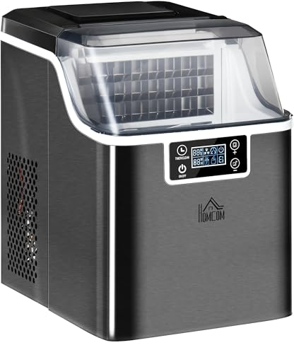 HOMCOM Macchina Ghiaccio 20kg in 24 Ore, 24 Cubetti in 14-18 Minuti con Dimensione Regolabile, Serbatoio 3.2L e Sistema Autopulente, Nero