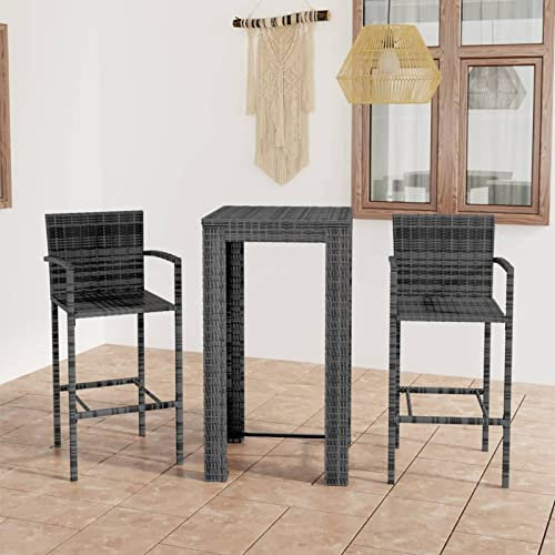 Mengtu 3-TLG. Gartenbar Set Gartentheke Bartisch Barstuhl Stehtisch Barhocker Balkonset Balkonmöbel Sitzgarnitur Gartengarnitur Gartenset Poly Rattan Grau Garten Möbel