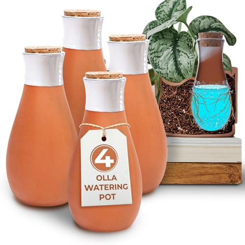 Everbrook Globes d'arrosage Automatique pour Plantes – Piques d'arrosage en Terre Cuite – Pots d'arrosage Olla à libération Lente – Système d'irrigation Goutte à Goutte – Ciseaux de Jardin en Bonus
