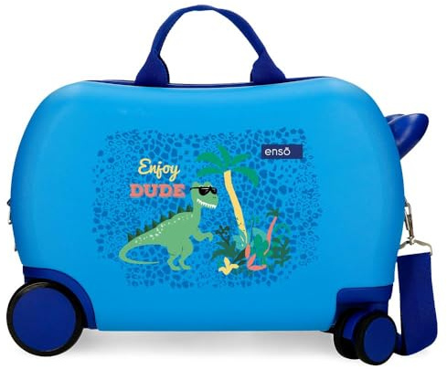 Enso Dino barnresväska blå 45 x 31 x 20 cm hård ABS 24,6 L 1,8 kg 4 hjul bagage hand, Blå, 31 cm x 45 cm x 20 cm, barnresväska