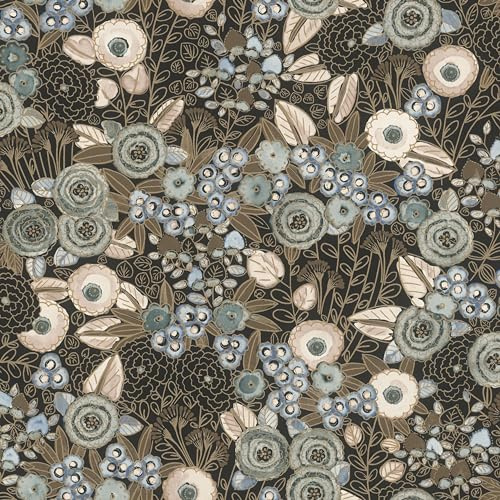 Rasch Symphony 868913 Papier peint intissé Motif fleurs en blanc, beige, vert, bleu, noir et taupe 10,05 x 0,53 m (L x l)