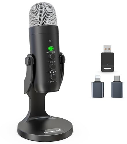 zealsound USB Mikrofon, 2.4GHz Drahtloses Mikrofon für iPhone Handy Android, Schnurloses Kondensator Desktop Microphone mit Rauschunterdrückung,Stum, für Podcast,ASMR,Gaming, aufnahmen, k66 kabellose