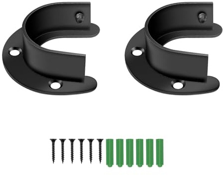 CHSEROK 2 Stück 38 mm Gardinenstange Halterung, Gardinenstangen Halterung, Schwarzer Edelstahl Gardinenstangenhalter, Kleiderstange Schrank