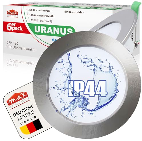 Maxkomfort 6x Bad LED Einbaustrahler flach 4W URANUS | IP44 110° 290lm 68mm | Warmweiß Neutralweiß Kaltweiß | Feuchtraum LED Spot Küche Dusche