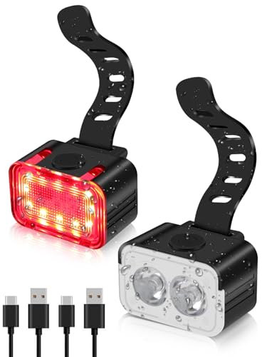 Bike Lights Front and Back, 500 Lumens Bright Bicycle Light, USB C Rechargeable Longer Battery Life Bike Light Set, IPX6 Waterproof LED Front and Rear Cycle Lights, 5+6 Lighting Modes With Memory