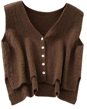 rockible Womens Sweater Vest Women Ladies Knitted Waistcoat Knitted Vest Tops V Neck Waistcoat Women Sleeveless Cardigan Knitted Waistcoats for Women Ladies Tank Top Sweaters, Dark Khaki