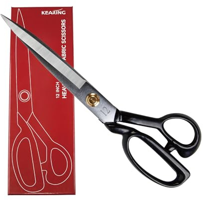KEARING 12 Inch Heavy Duty Fabric Scissors, Professional Tailor Shears for Precision Cutting of Leather, Denim, and Multi-Layer Fabrics for Sewing, Dressmaking, Cutting - 470g / 1 lb - Right-Handed
