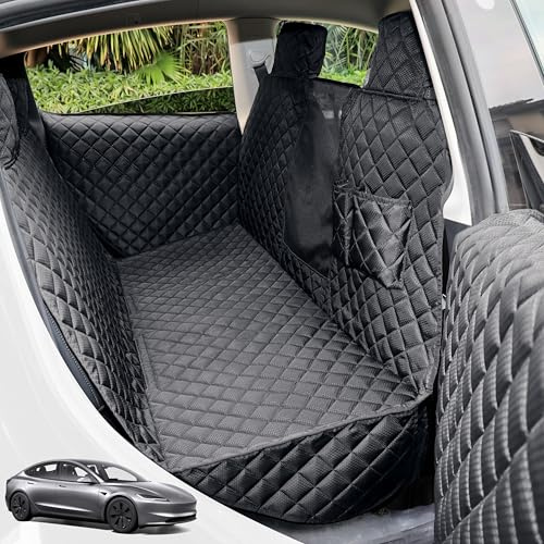 PETICON Dog Seat Covers for Tesla Model 3 & Y Back Seat with 2 Pack Door Protectors, 100% Waterproof Dog Hammock for Tesla with Mesh Window & Headrest Protection Prevents Scratches and Scuffs