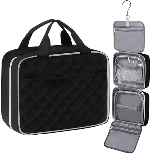 Trousse de Toilette Voyage Femme et Homme,Grande Capacité Sac de Toilette Makeup Trousse de Maquillage Sac Cosmétique Organisateur avec Crochet (Noir Trousse de Toilette de Voyage, Grande)