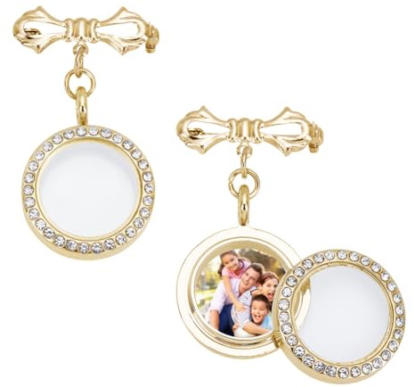 HOBBIESAY 2 Stück Foto Hochzeitsstrauß Anhänger Messing Brosch Strass Brosch Anstecknadel Blumenstrauß Foto Medaillon Für Pullover Clip