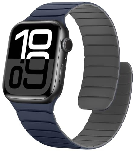 Sixmoat Magnetiskt mjukt silikonarmband kompatibelt med Apple Watch 42 mm (Serie 10) 41 mm 40 mm 38 mm, sportband design för Ultra SE serie 10, 9, 8, 7, 6, 5, 4, 3, mörkblå-grå