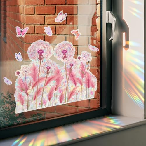 GORGECRAFT 2 hoja de Pegatinas para Ventana Anticolisión No Adhesivas con Diseño de Mariposa Y Diente de León Estáticas con Reflejos de Arcoíris Y Pájaros Atrapasol Vinilo Prismático Evitar