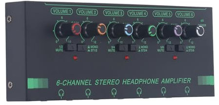 Yctze Yctze 6 Channel Stereo Headphone Amplifier Splitter with Type C Power Supply, Mono/Stereo Switching, 12 Output Jacks for Gaming, Music Production, and Live Broadcasting