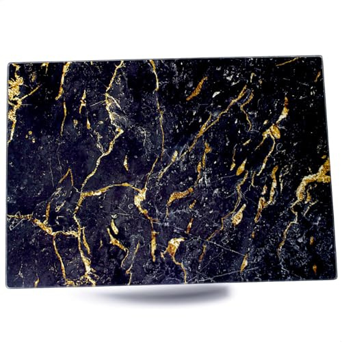 Kerafactum Tabla de cortar de vidrio con diseño de 35 x 25 cm, vidrio de seguridad ESG, pies de silicona antideslizante, resistente al corte, resistente al calor, estante de vidrio, irrompible y