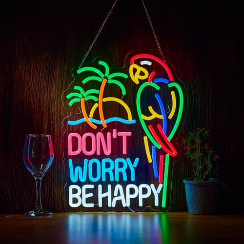 Don't Worry Be Happy Neon Sign for Wall Décor Dimmable USB Beer Bar LED Neon Light Compatible With Timer for Tiki Bar Decor Man Cave Parties Gift