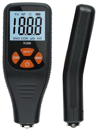 Paint thickness meter, TC200 Coating Thickness Gauge 0.1 micron/0-1500 Car Paint Film Thickness Tester Measuring FE/NFE Russian Manual Paint Tool Portable Paint Depth Gauge(Black)
