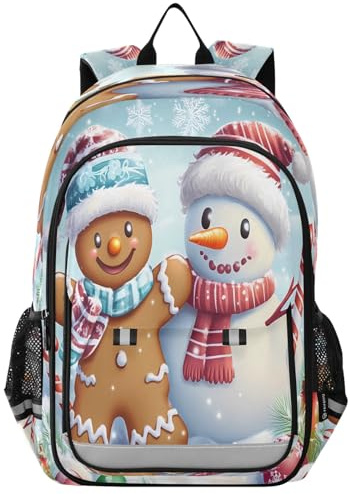 OWFKAY Zaino scolastico per bambini, zaino da viaggio, alla moda, per ragazze, ragazzi, pan di zenzero, pupazzo di neve