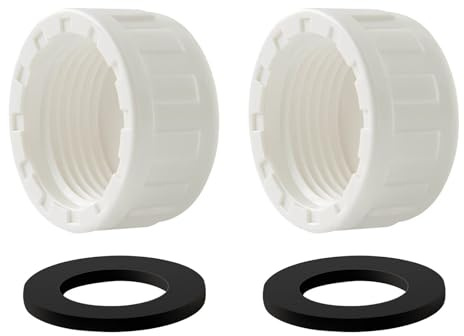 Sink Trap Blanking Cap, 2 Pack 32mm / 1.25inch Blanking Caps with Washer for Sink Waste Pipe, Universal Appliance PVC Thread Cap for Washing Machine Dishwasher Kitchen Bath Laundry Waste Pipes Stopper