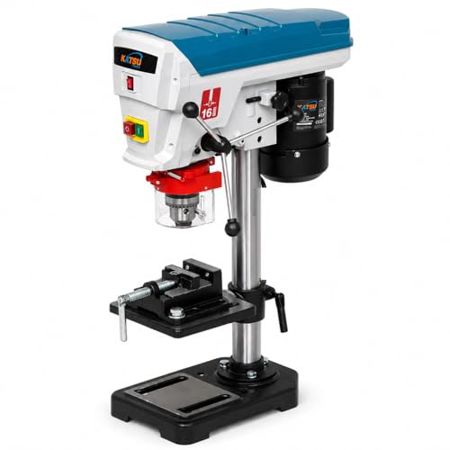 KATSU Tools 500W Heavy Duty Bench Pillar Drill Press, 16mm Chuck, 9 Speeds | 50mm Max Drilling Depth, Laser & LED Light, 2.5 Aluminum Drill Press Vice, Sturdy Steel Base, Model 161224