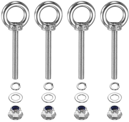PATIKIL M5 x 40mm Boulon À Œil À Épaule, 4 Pcs 304 Acier Inoxydable Anneau De Levage Boulon À Œil Fileté Avec Écrous À Collerette Rondelles Plates Et Ressorts Pour Suspension