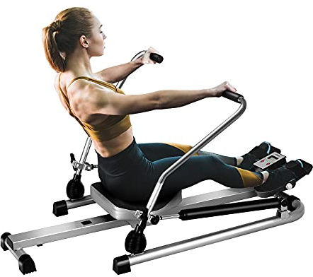 GYMAX Rowing Machines for Home, Hydraulic Rower with LCD Monitor, Adjustable Resistance up to 110LBS & Large Cushioned Seat, 265LBS Quiet Rowing Machine for Aerobic Workout Exercise Fitness
