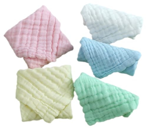 NAMOARLY Débarbouillettes Lavage du Visage des Tout-petits Douces et Délicates Lot de 5 en Mousseline de Coton Absorbantes pour Bébé