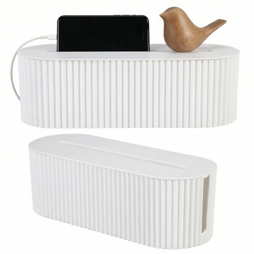 Kryndle Cable Tidy Box, 2-Hole Charging Slot, White Organizer | Designed for Hiding Messy Cables and Wires, Ideal for Home and Office Use