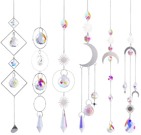 6 Pezzi Crystal Suncatcher,Appendere Vetro Acchiappa Sole,Campanelli eolici in cristallo Acchiappasogni,Cristallo Acchiappasole con Sfera Prismatica,Per Finestre sospese