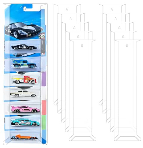 Noviatrix 10 Stück Modellauto-Vitrine Wandmontage, hot Wheels aufbewahrung | Kompatibel mit Match-Box und Hot-Wheels Verpackungen，Mit Schrauben und doppelseitigem Klebeband