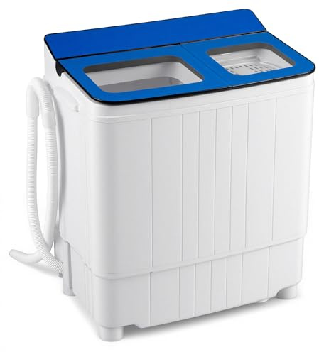 Giantex Portable Washing Machine, 18LBS Twin Tub Mini Compact Laundry Washer Spinner Combo with Drain Pump, 11Lbs Washer and 7Lbs Spinner for Apartments, RVs, Dorms, Blue+White