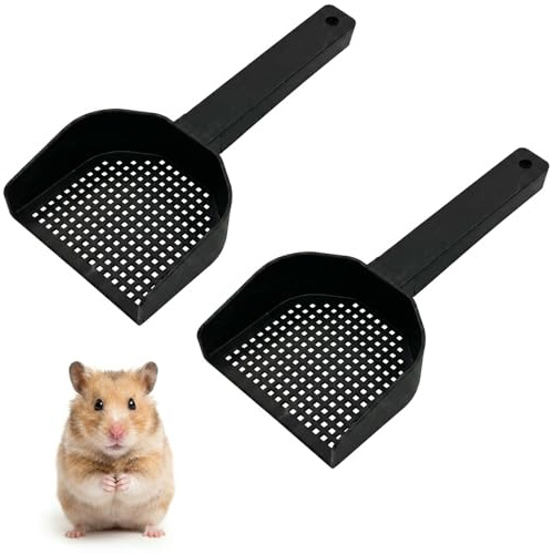 DAQUN 2 Pcs Sand Scoop, Black Plastic Mesh Litter Scoop for Hamster Sand Bath Reptile Tortoise Gecko