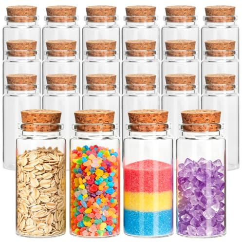 Acetiti 21 botellas pequeñas de vidrio de 60 ml con tapas de corcho, mini tarros vacíos de hechizos pequeños, botellas de poción en miniatura para manualidades, manualidades, decoración de boda