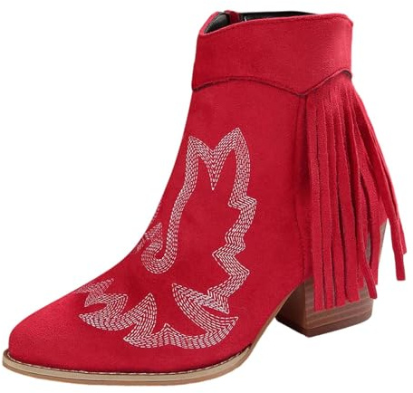 Hsternexy Botas de vaquero para mujer, de ante de caña ancha, botas cortas, botas occidentales, elegantes, vintage, de verano, botines de vaquero, botas de equitación occidentales, botas de vaquero