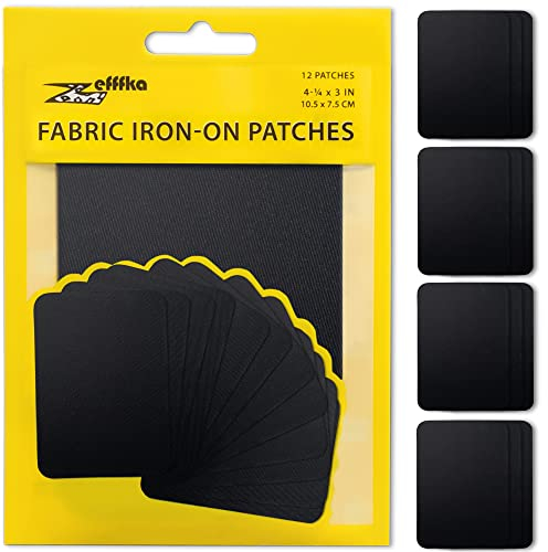 ZEFFFKA Kleider-Flicken zum Aufbügeln für Innen und Außen Stärkster Kleber 100% Baumwolle schwarz Farben Reparatur-Dekorationsset 12 Stück Größe 3 x 4-1/4 (7,5 cm x 10,5 cm)
