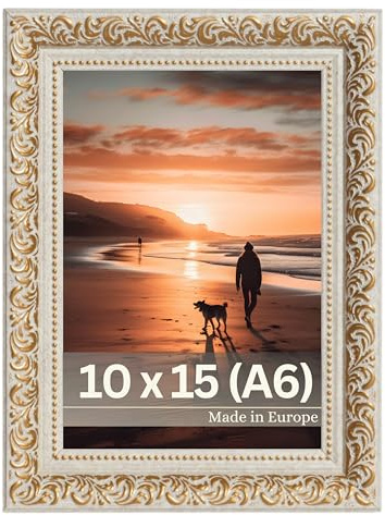 VictoR vintage Bilderrahmen „Rubens“ in 10x15 cm (A6) gold beige - Leiste: 30x20mm - Echtglas - Fotorahmen barock - antik