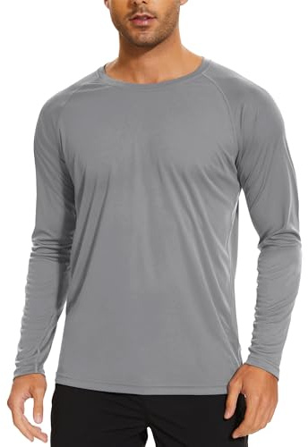 TACVASEN Maglietta Uomo a Maniche Lunga con Protezione UPF 50+ Rash Guard Magliette T-Shirt Outdoor Surfing Camicia, Grigio Chiaro
