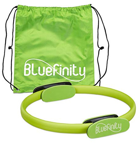 Bluefinity Anello da Pilates con Esercizi, Doppia Impugnatura, Imbottito, Ø 37cm, Fitness Ring, Allenamenti Yoga, Verde