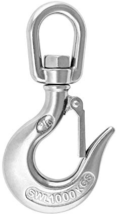 QWORK® Kran Kettenhaken Lasthaken, Edelstahl Schwenk Anhebender Haken Sicherheitshaken 1000kg