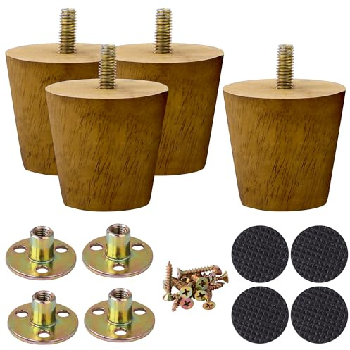 sourcing map Wood Furniture Legs, 2 Inch Sofa Legs Round Solid Wood Couch Legs Walnut Color Mid-Century Modern Replacement Feet for Armchair Recliner Coffee Table Dresser Set of 4