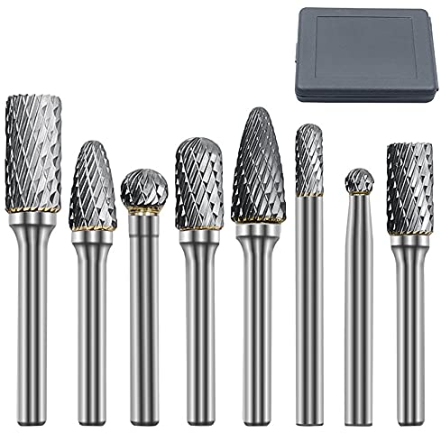 ASNOMY Wolframcarbid fräser – 8 Stück Raspel Set 6mm & 10mm & 12mm Hartmetall Rotary Frässet Frässtifte für Schneidschleifer, Metallschnitzen, Polieren, Gravieren mit 6 mm Schaft Fräser-Bit-Set