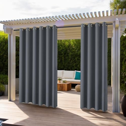 Outdoor Vorhang Wetterfest Wasserdicht mit ösen,Outdoorvorhänge Gardinen für draußen Balkon terrasse Pavillon Aussen Outdoorvorhang Sonnenschutz Vorhänge Garten,Dunkelgrau,2 Stück|132x238cm(BxH)