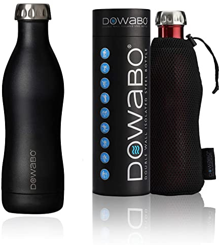 Dowabo Edelstahl Isolierflasche, Black Sun 500 ml | Edelstahl Trinkflasche, hält 12 h heiß und 24 h kalt, BPA-frei, kohlensäuredicht, auslaufsicher, inkl. Bottle-Bag