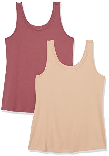 Amazon Essentials Women's Plus Size Tank Top, Pack of 2, Beige/Raspberry Red, 3XL Plus