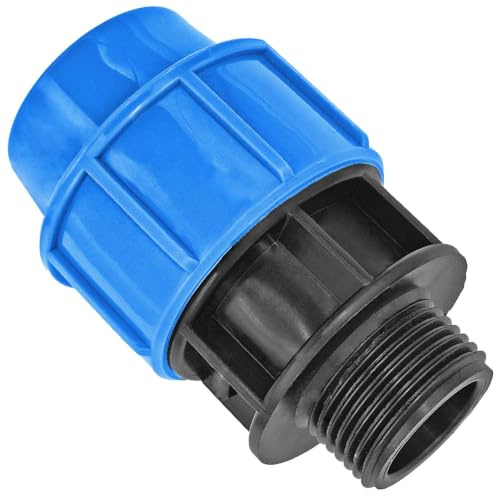 MegaHaustechnik Übergang, 40mm x 1 Zoll AG, PP-Fitting Klemmverbinder | Trinkwasser geeignet, Druck 16 Bar, für PE-Rohr-Außendurchmesser 40mm, 1 Zoll Außengewinde, Adapter blau