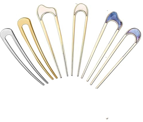 6 Stücke u-Förmige Haarnadel，Französisch Stil Haarspange，French Twist Hair Pin Metall，Metall Haarnadel，Für Frauen Mädchen Brötchen Haarschmuck, Braut Haarnadelfixierung, Blau, Pink, Gold