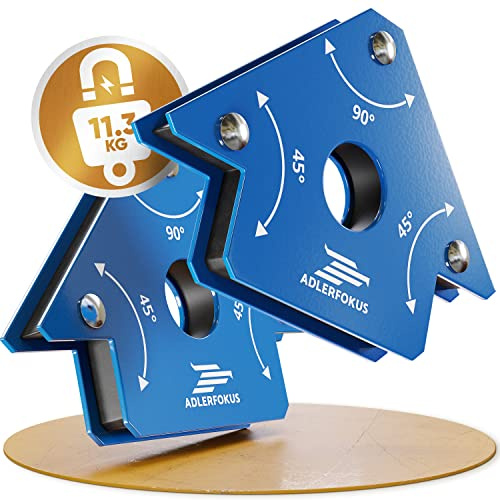 Adlerfokus 2x Schweißmagnet [KRAFTVOLL] Schweißwinkel Set 11,3kg Haftkraft | Magnetwinkel mit 45°, 90°, 135° - Schweißzubehör - Winkelmagnet für Schweißer - Schweissmagnet zum Heften
