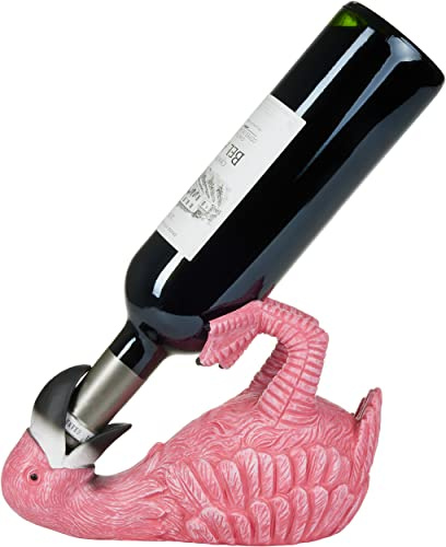 Brubaker Weinflaschenhalter durstiger Flamingo - Flaschenhalter | Trinkende Tiere - Flaschenständer lustig - Rosa Vogel Deko Figur Handbemalt Weinzubehör - Witzige Dekoration Wein Geschenk