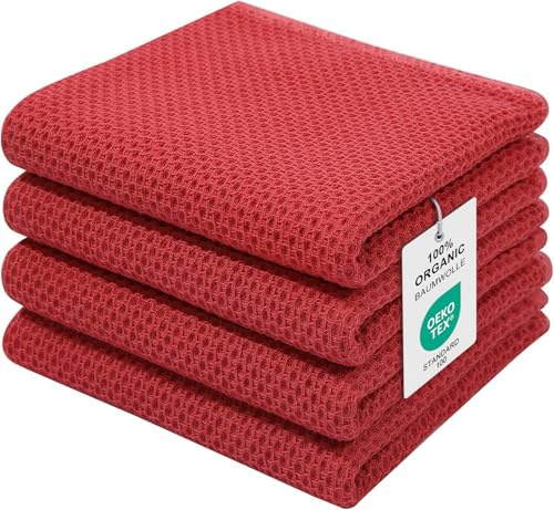 Moosfor Geschirrtücher 100% Baumwolle 4er Set 32 x 72 cm Rot